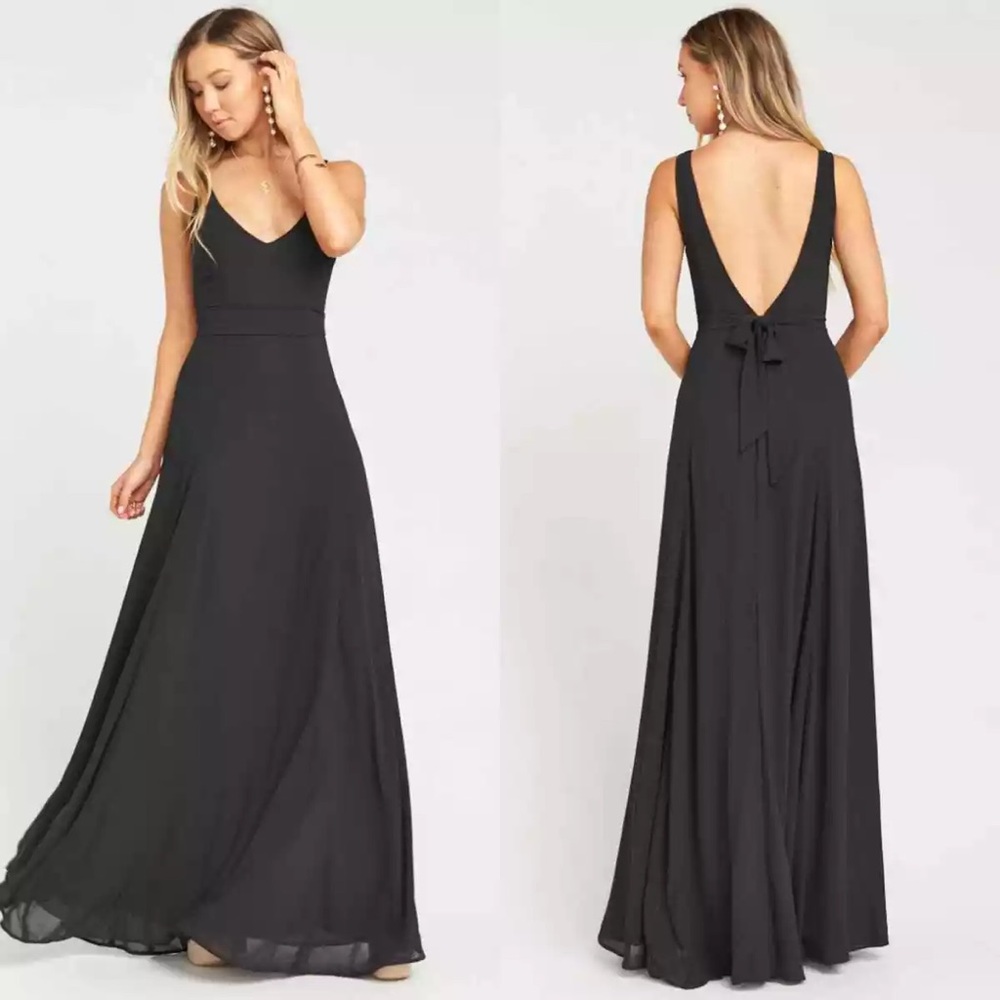 NWT Show Me Your Mumu Jenn Maxi Dress SMALL Black Chiffon WITH SASH